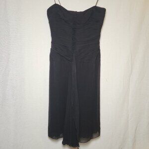Anne Klein Dress Black Silk Ruched Fitted Bodice Cocktail Spaghetti Strap Size 8